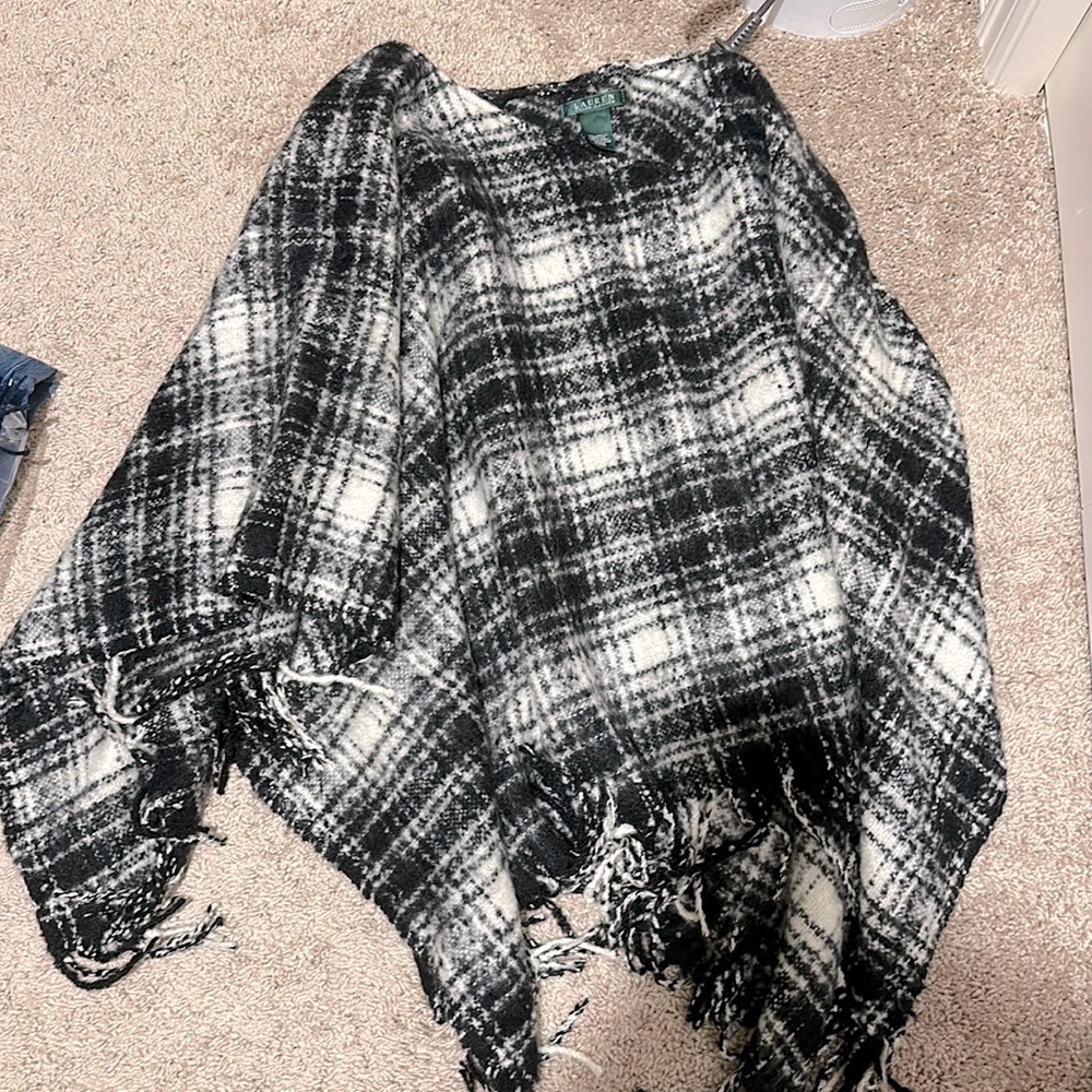 Ralph Lauren plaid wool blend poncho